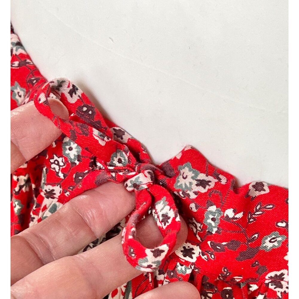 Dalin Women’s Skirt L Rayon Elastic Waist Dress Red Floral Tassel Tie Front - Picture 15 of 15
